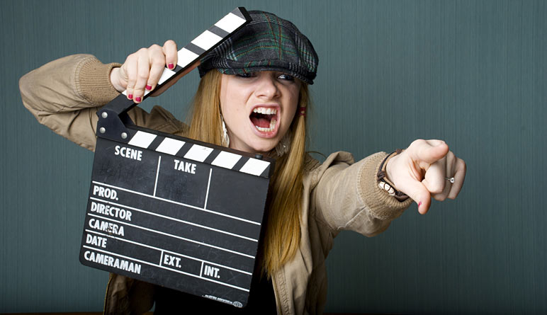 girl pointing someone in a production scene